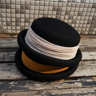 卷边礼帽贝雷帽女秋冬日系棉麻布森系羊毛呢毡帽甜美复古棕色黑色