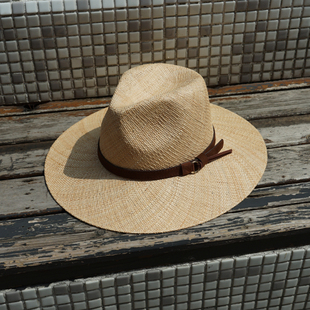 法式 韩系百搭宝草编织皮带爵士礼帽男女夏天遮阳防晒度假沙滩草帽