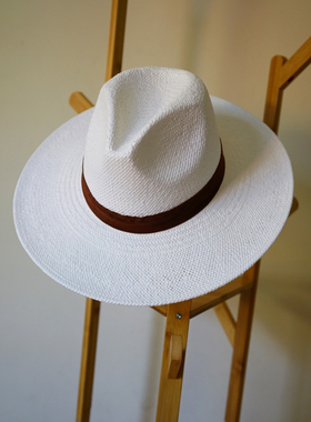 法式简约复古白色宽檐编织巴拿马爵士礼帽男女夏遮阳防晒沙滩草帽