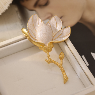 复古「白玉兰花」花朵胸针气质旗袍配饰别针款饰品高档优雅女百搭
