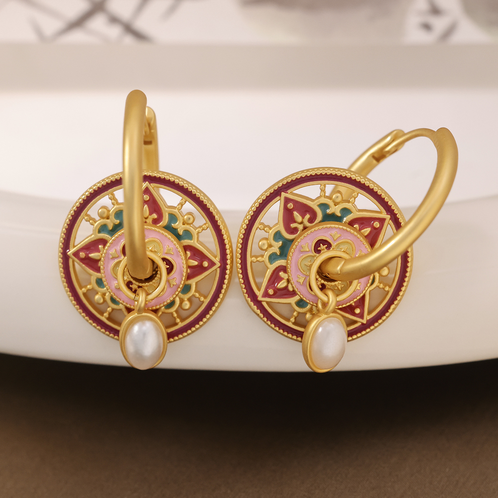 新中式复古珐琅耳环「桃花源记」耳扣国风耳圈圈小众高级设计感女