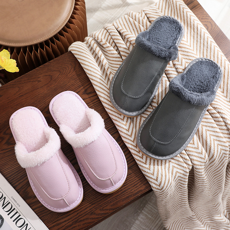 真皮保暖棉拖鞋冬季防滑静音厚底