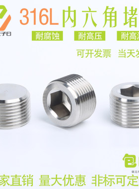 316L内六角外丝堵头英美制NPT/PT