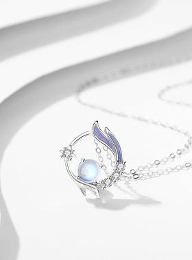 S925纯银项链月光石锁骨链