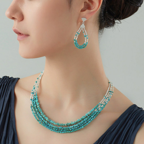 天然原矿松石叠戴多层项链套装