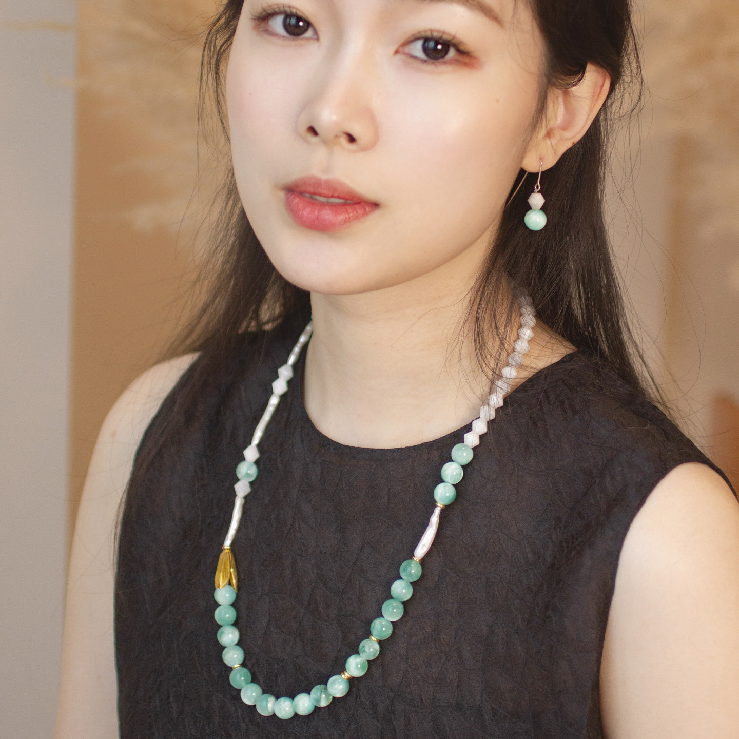 朗睦原创进口天然月光石巴洛克绿猫眼手工项链小众设计感耳环套装,饰品/流行首饰/时尚饰品新,项链,淘宝优惠券,粉丝福利购,淘宝优惠卷