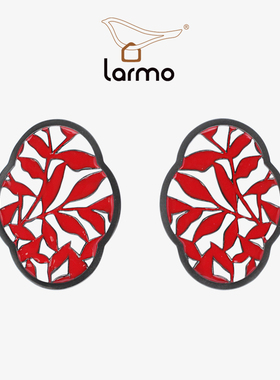 朗睦原创古典新中式珐琅树叶红色花窗耳饰