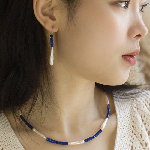 原创天然青金石项链耳饰套装女