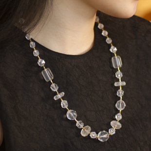 朗睦原创天然磨砂白水晶手工切割小众新中式串珠定制长短款项链女