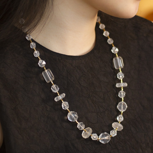 朗睦原创天然磨砂白水晶手工项链