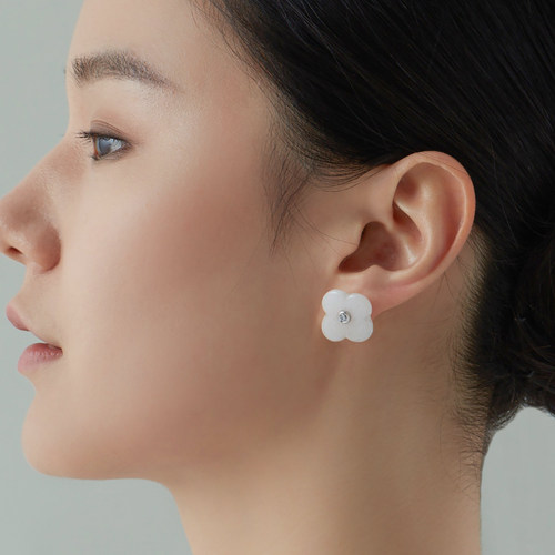 朗睦原创天然玛瑙四叶草耳钉女