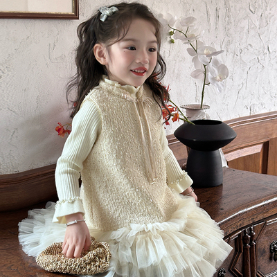 女宝新中式小香风亮片网纱背心裙