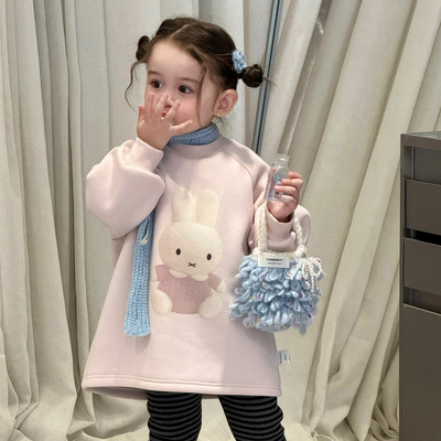 女童可爱兔子印花长款宽松卫衣