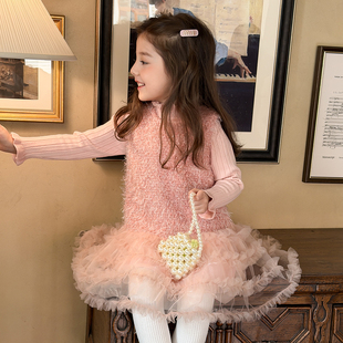 奶油baby女童甜美公主连衣裙加绒2025新款 女宝宝洋气小香风背心裙