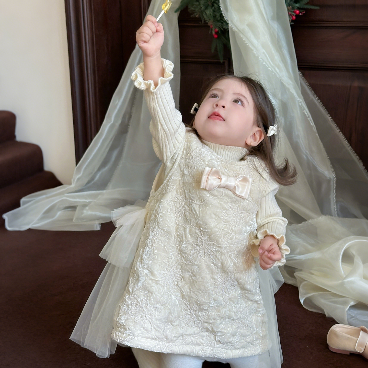 女婴周岁礼服气质网纱拼接公主裙