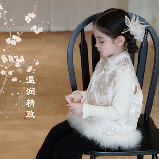 奶油baby女童新中式马甲拜年服2025冬新款洋气女宝宝国风新年套装