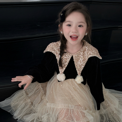 儿童洋气加绒圣诞裙子生日网纱裙