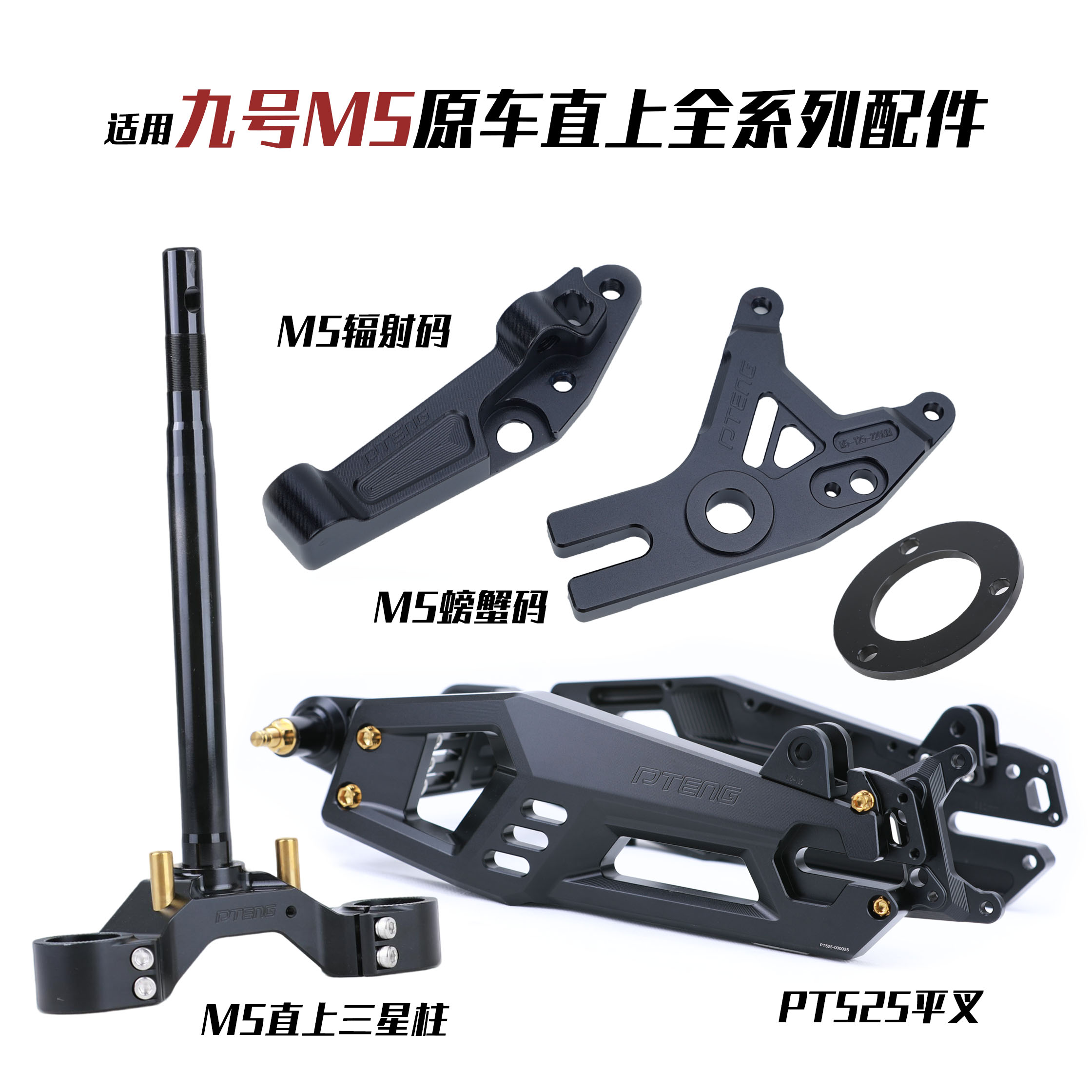 PTENG改装九号M5电动车电摩安装PT525平叉/三星柱/刹车卡钳连接码