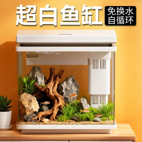 森森超白玻璃制氧过滤桌面鱼缸