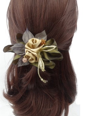 复古军绿色布艺蝴蝶结头饰发夹妈妈中年人优雅后脑勺横夹扭扭夹子