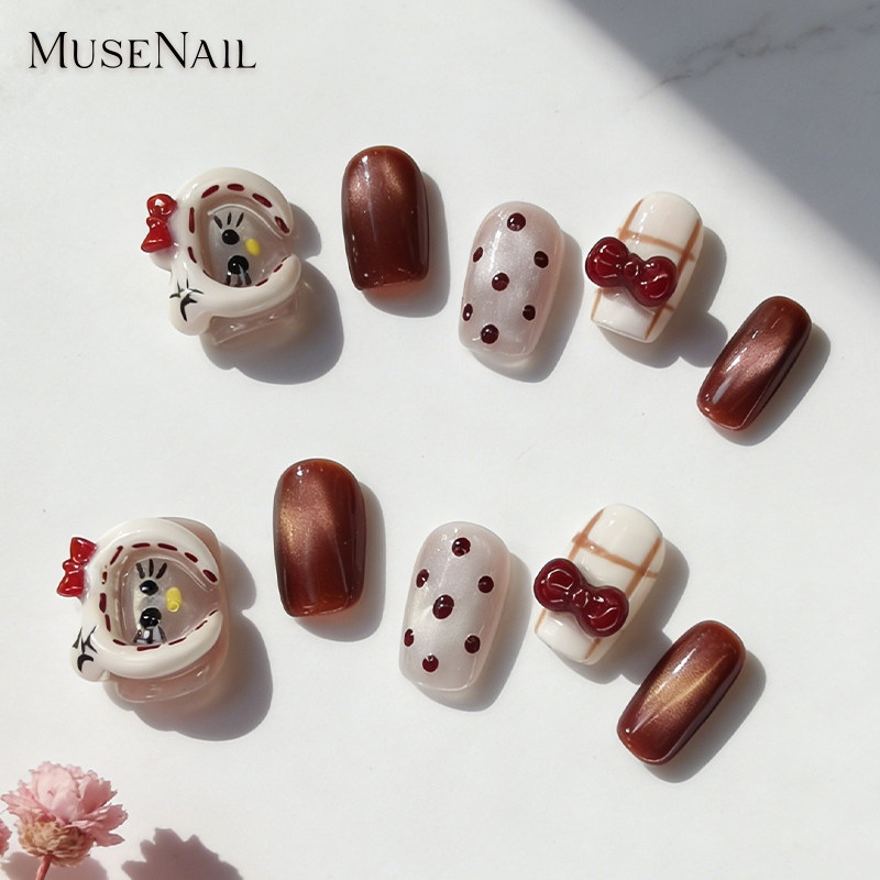 MuseNail缪斯穿戴甲氛围感可爱风手工蝴蝶结红色猫咪原点短款贴片,彩妆/香水/美妆工具,穿戴甲/甲片,淘宝优惠券,粉丝福利购,淘宝优惠卷