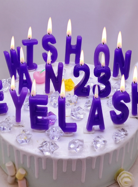 紫色26个可选字母蜡烛数字wish on an eyelash生日蛋糕装饰英文