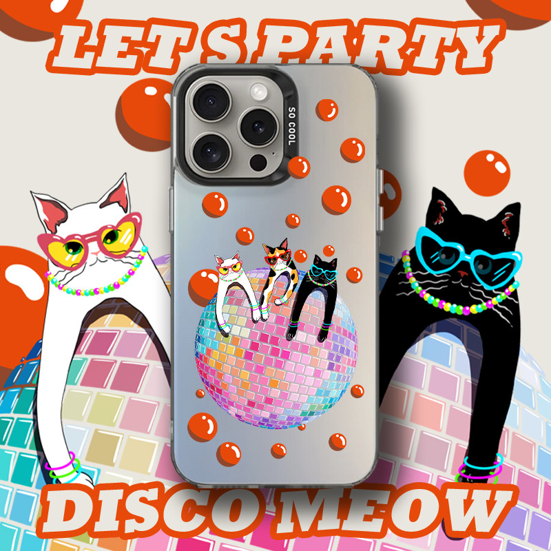 Disco猫猫原创插画可爱创意搞怪艺术全包镭射彩银渐变手机壳透明壳适用于iPhoneAir苹果17ProMax华为P80小米