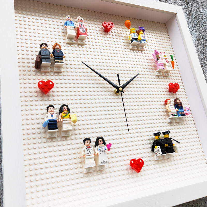 原创兼容乐高结婚纪念积木相框挂钟情侣立体装饰画送朋友礼物diy
