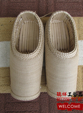包邮 纯手工编织蒲草拖鞋居家男女四季米白色鞋草编鞋子环保养脚
