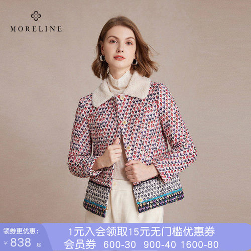沐兰轻奢复古印花棉服女冬季优雅翻领直筒保暖棉衣棉袄