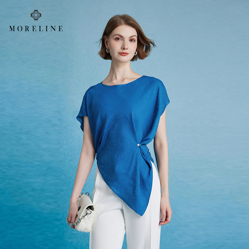 沐兰时尚气质减龄显瘦雪纺衫女2025年夏季新款宽松不对称百搭上衣