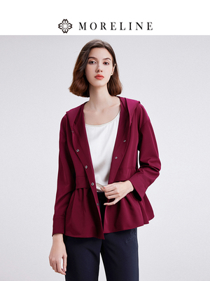 沐兰连帽风衣式外套女士秋装休闲运动风直筒显瘦简约高腰外套