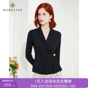 百搭侧开襟修身 沐兰法式 女春修身 V领收褶衬衫 衬衣 优雅西装