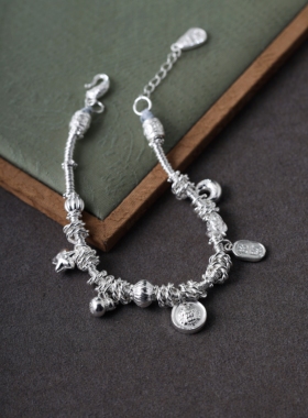 福禄盈财|999足银手链财福满满小碎银个性手饰女生百搭细手绳链