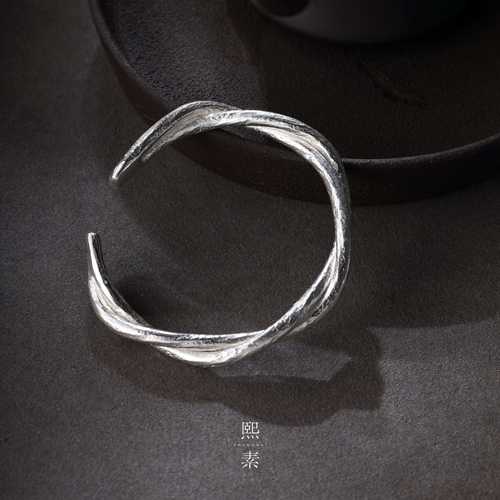 手工古法扭纹麻花银手镯
