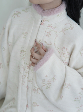 纨织【岁寒】厚针织澳貂绒明制立领对襟弓袋袖袄针织保暖汉服