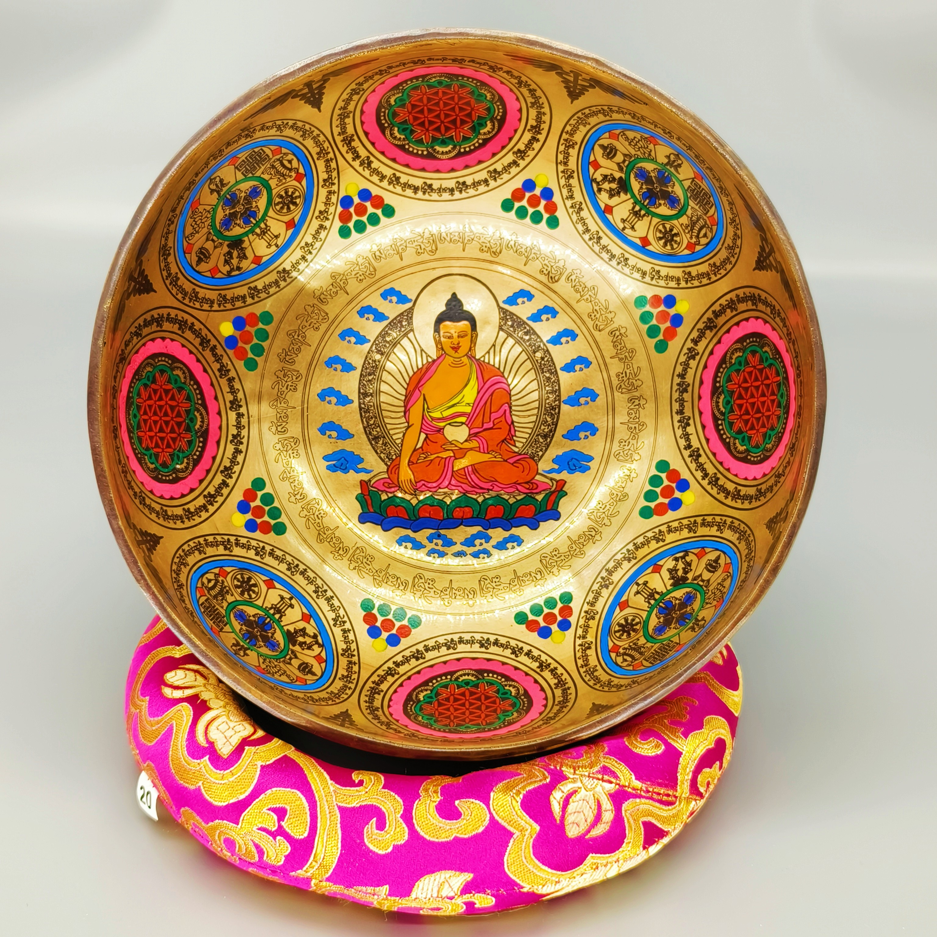 西藏工艺尼泊尔铜胎纯手工敲打錾刻描彩佛音碗密宗修行钵
