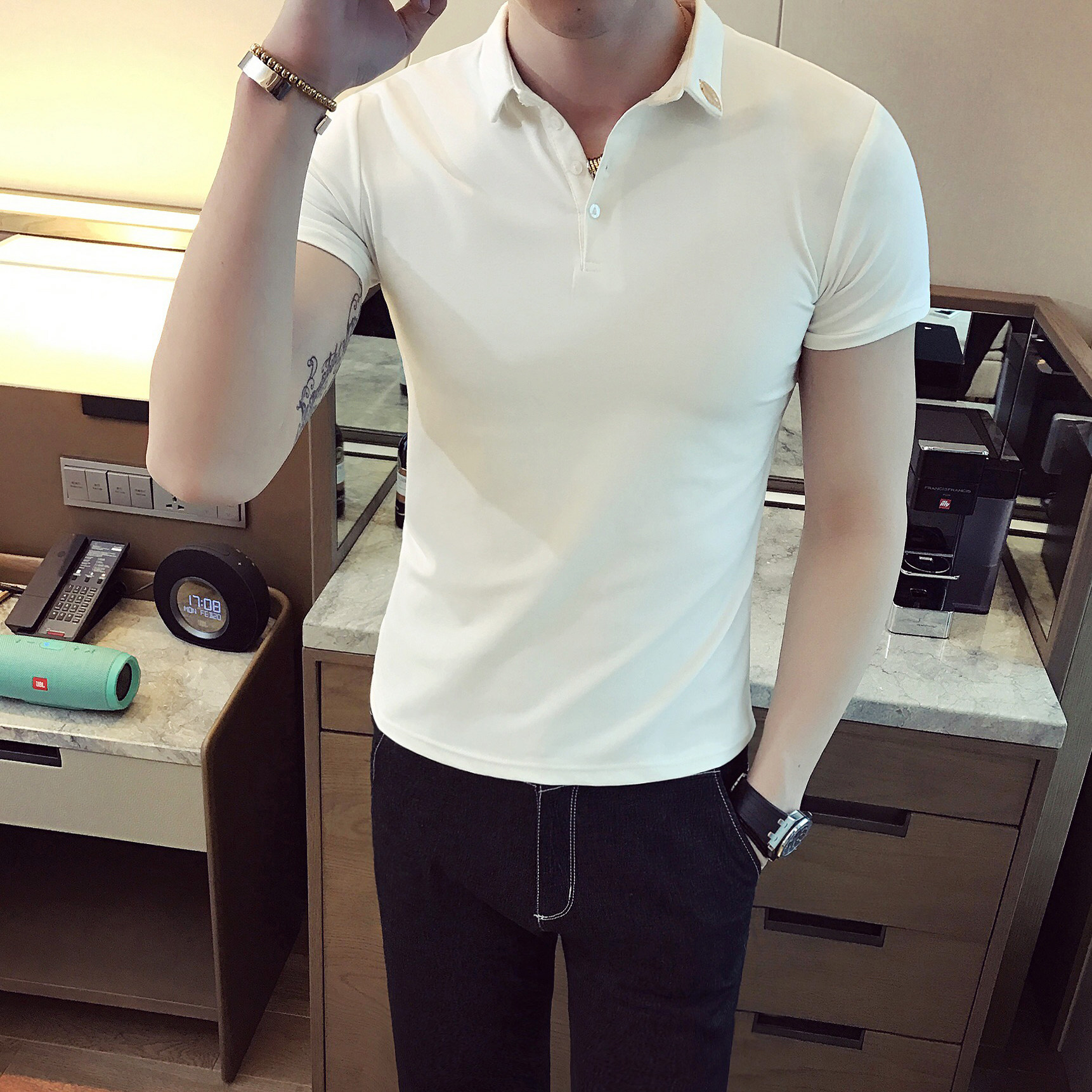 2025夏季新款英伦修身短袖POLO衫纯色半袖A431-PL03-P45,男装T恤,星座401B（原A431）