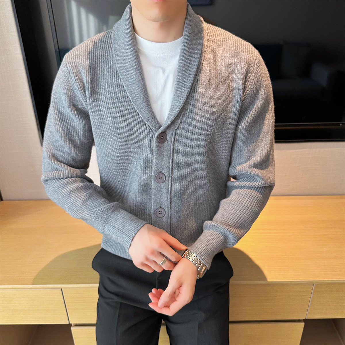 抖音男士V领毛衣针织衫开衫外套男纯色加厚401B-MY654-P125,男装针织衫/毛衣,星座401B（原A431）