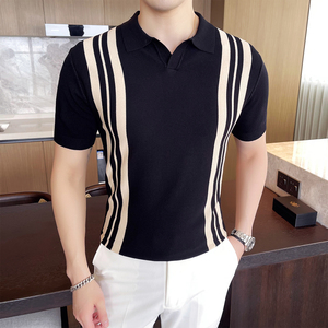 2025夏季新款 针织男士短袖polo衫修身条纹冰丝T恤A431-PL67-P60图片