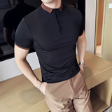2025夏季英伦拼色修身短袖Polo衫男韩版冰丝T恤弹力A431-PL11-P45，男装T恤，星座401B（原A431）