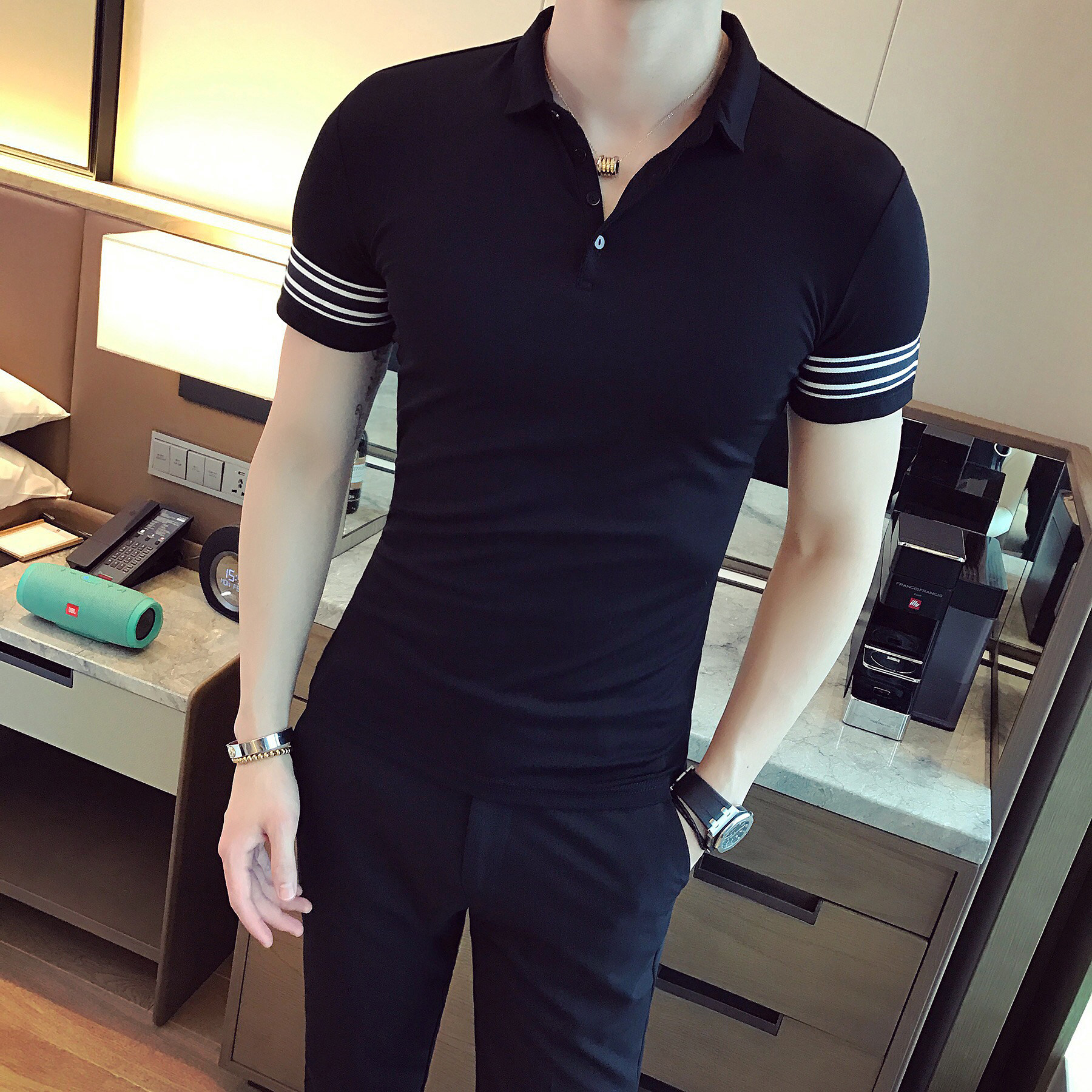 2025夏季新款珠地面料修身短袖POLO衫男A431-PL04-P45,男装T恤,星座401B（原A431）