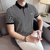 2025夏季新款t恤蜜蜂条纹短袖polo衫青年修身上衣A431-PL593-P55，男装T恤，星座401B（原A431）