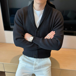 抖音男士V领毛衣针织衫开衫外套男纯色加厚401B-MY654-P125图片