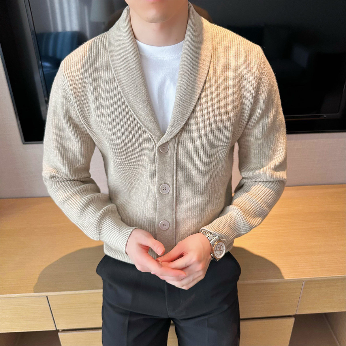 抖音男士V领毛衣针织衫开衫外套男纯色加厚401B-MY654-P125,男装针织衫/毛衣,星座401B（原A431）