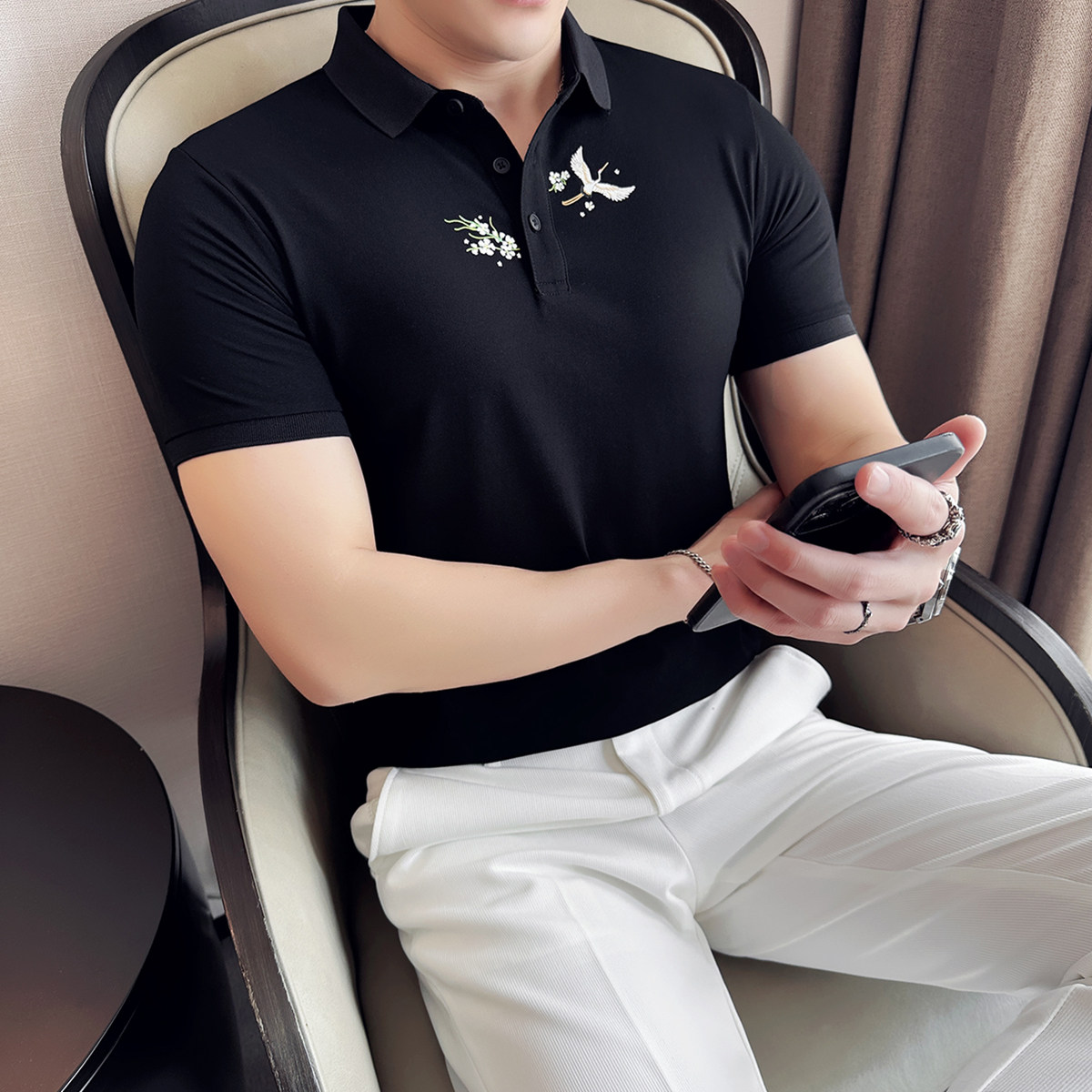 2025夏季新款英伦休闲刺绣短袖POLO衫男士上衣A431-PL077-P55，男装Polo衫，星座401B（原A431）