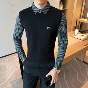 2025秋装新款男士假两件衬衫领毛衣商务休闲针织衫401B-MY69-P90图片