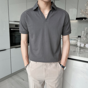 常年款 2025夏季英伦纯色V领珠地短袖POLO衫男士T恤A431-M608-P48图片