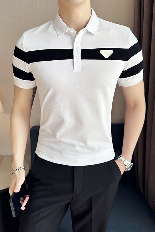 2025夏季新款英伦拼色休闲修身短袖polo衫翻领t恤A431-PL556-P55,男装T恤,星座401B（原A431）