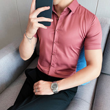 2025夏季新款10色免烫修身短袖衬衫A431-QH3301特P33紫红色，男装T恤，星座401B（原A431）